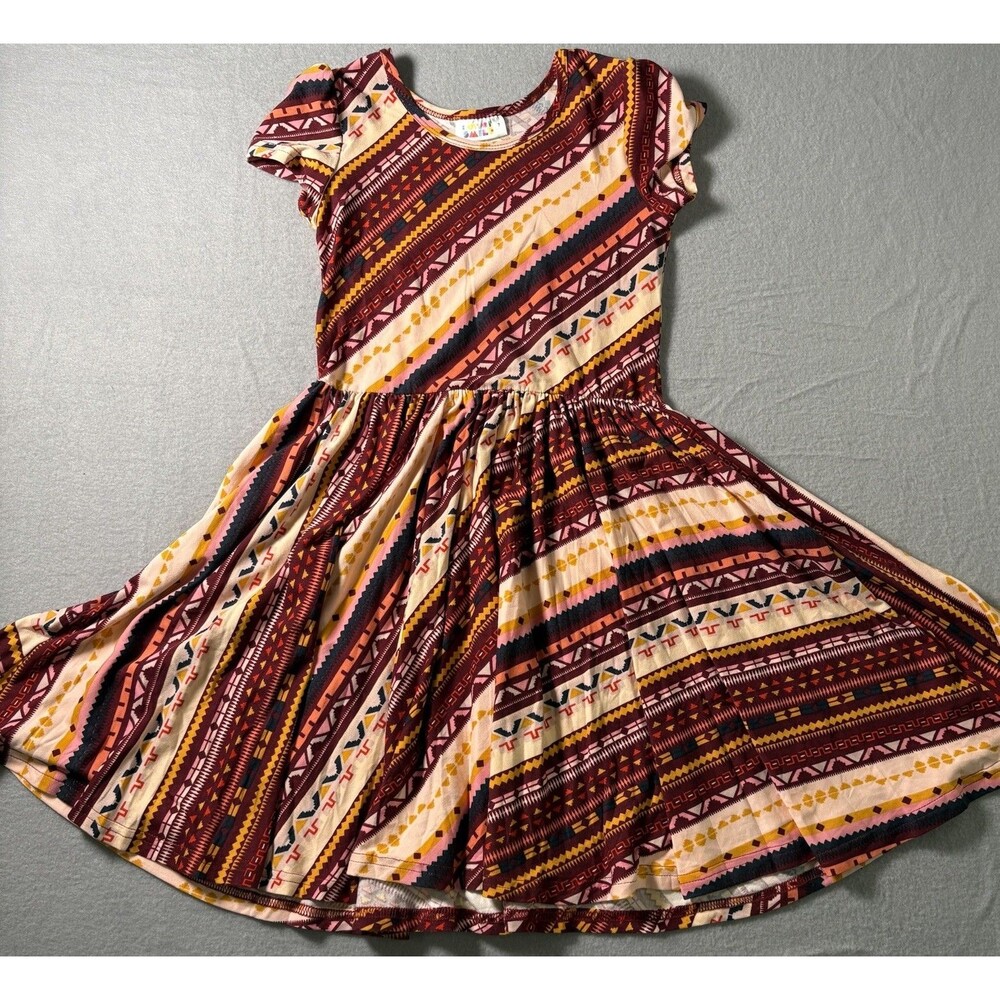 Dot Dot Smile Size 7 Twirl Dress Boho Aztec Print Skater Dress 3/4 Sleeve